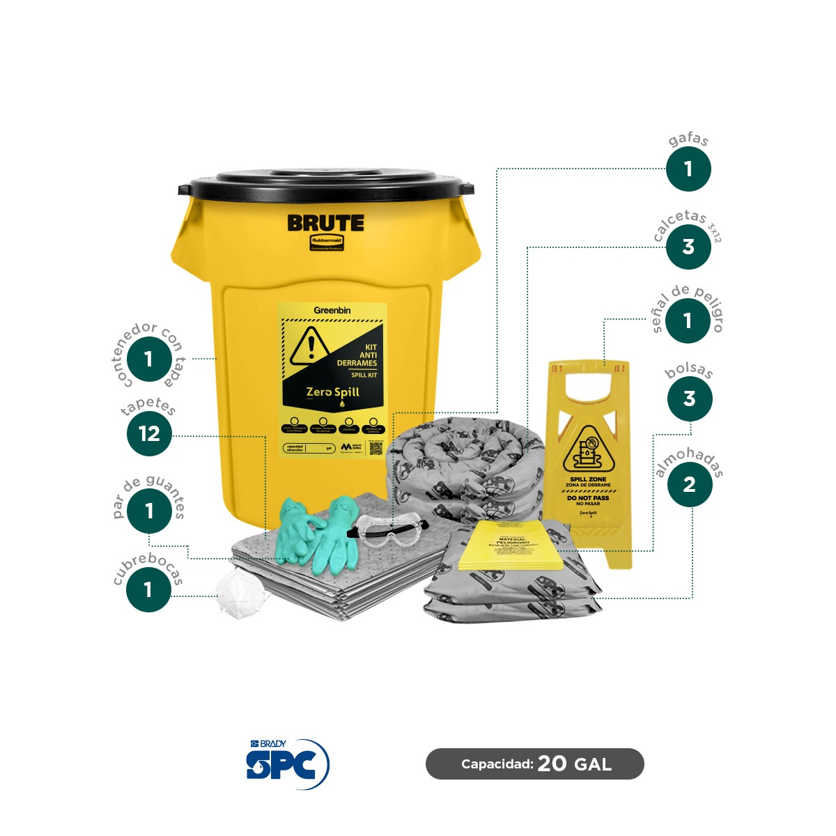 kit antiderrames brute universal brady spc 20 gal 002