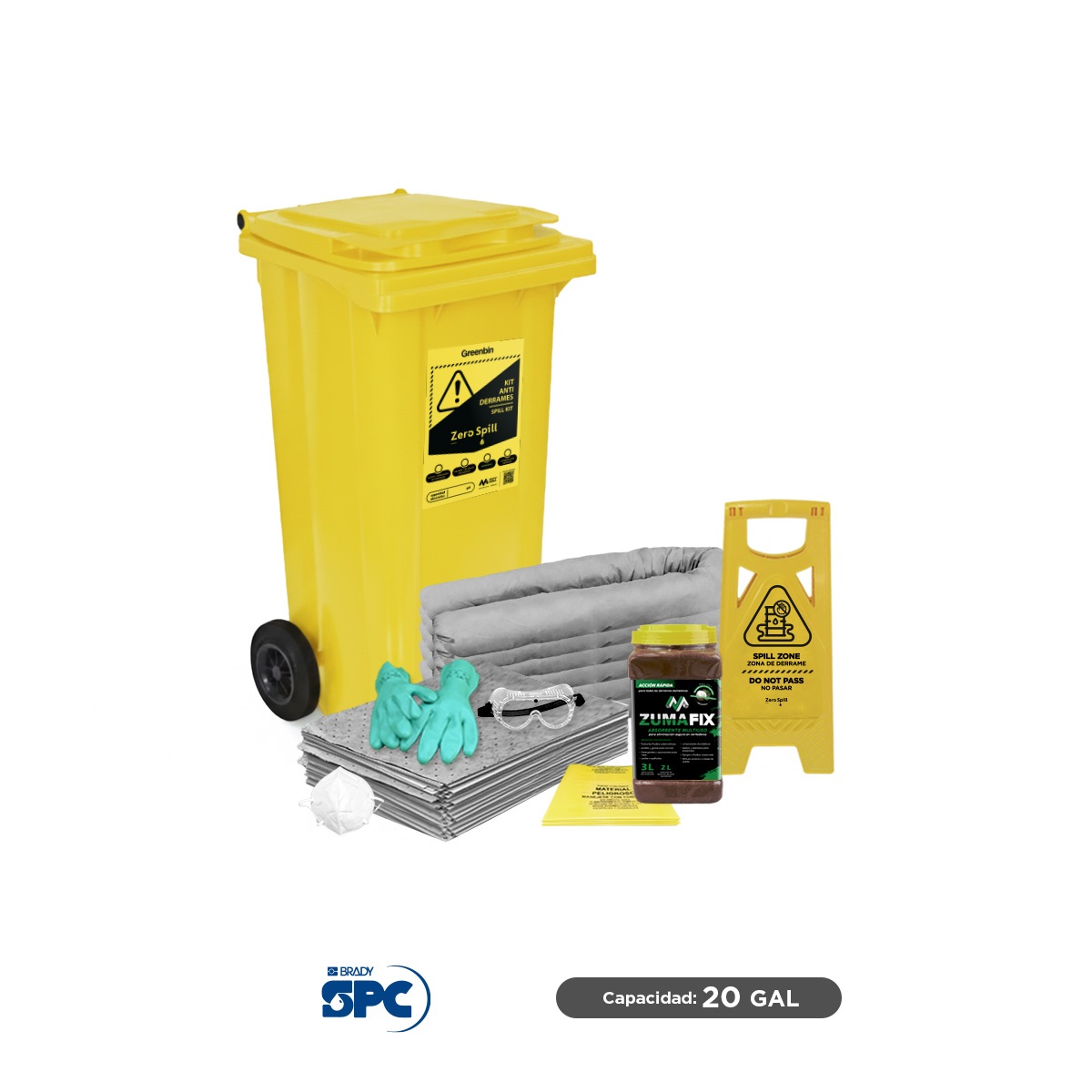 kit antiderrames movil universal no quimicos con granular zumafix brady spc 20 gal 001