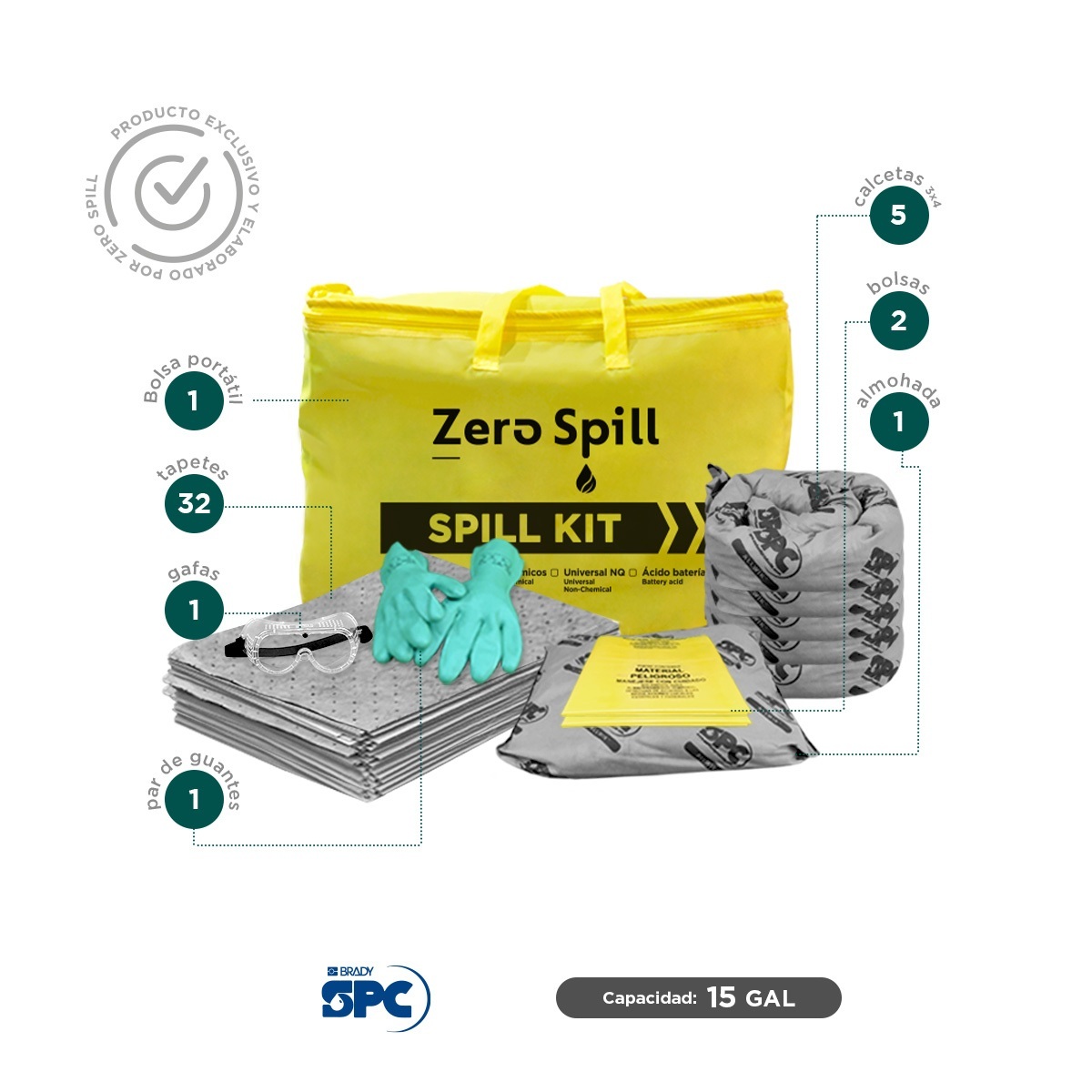 kit antiderrames portatil universal brady spc 15 gal 002