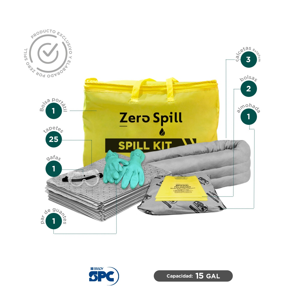 kit antiderrames portatil universal no quimicos brady spc 15 gal 002