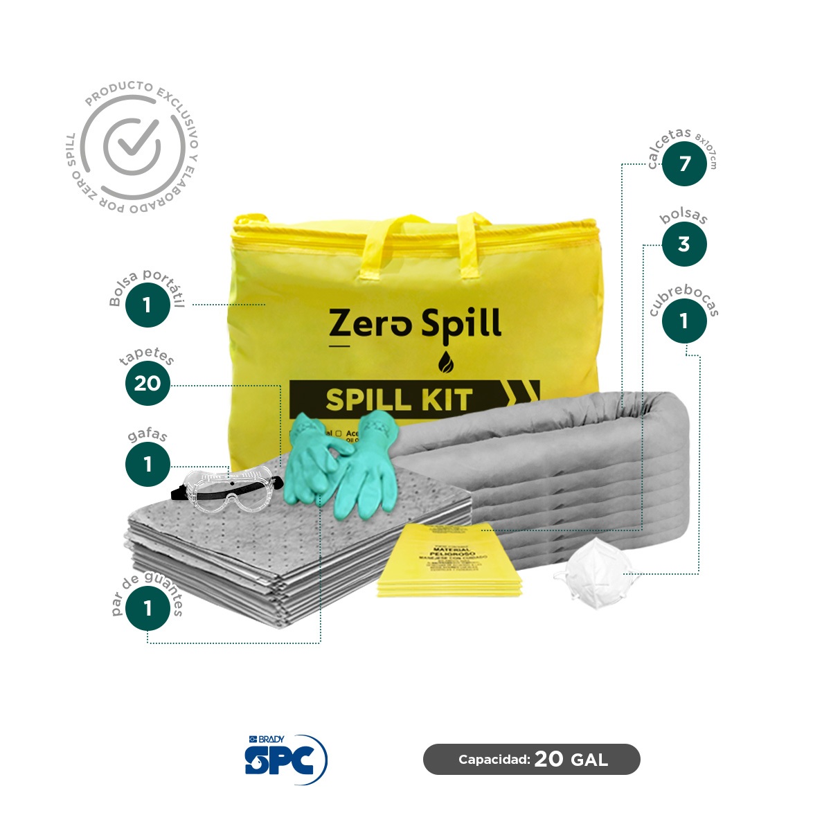kit antiderrames portatil universal no quimicos brady spc 20 gal 002