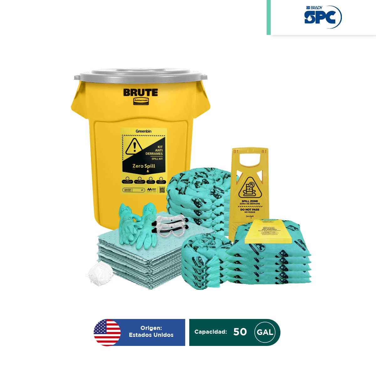 kit antiderrames hazmat 50 gal spc brute 001