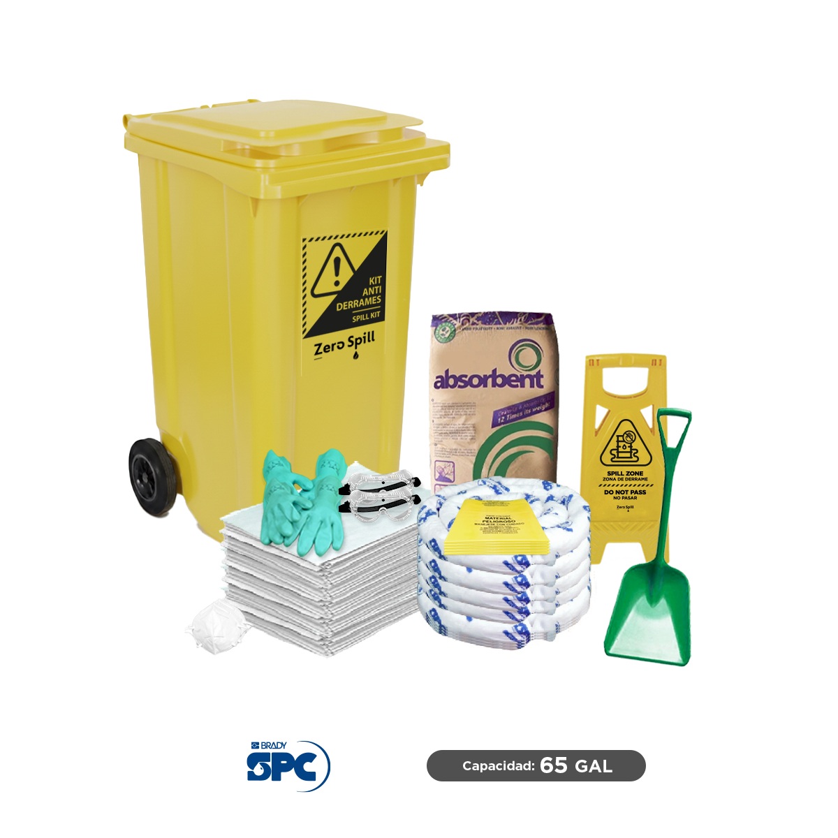 kit antiderrames movil aceite 65 gal brady spc musgo y pala 003