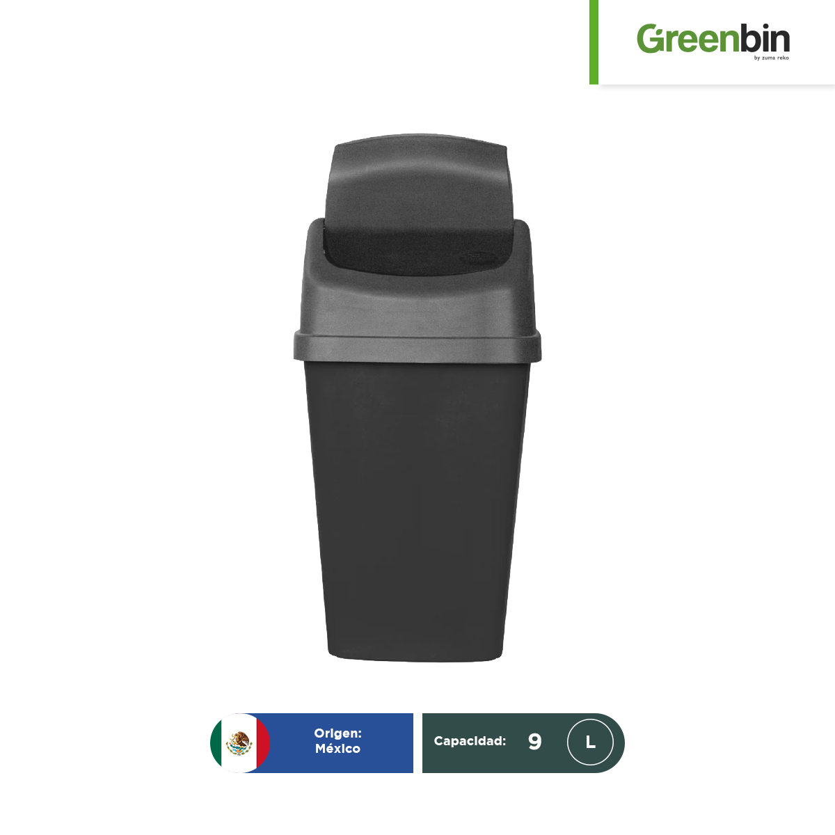 bote de basura rectangular tapa vaiven greenbin 9 l negro 001