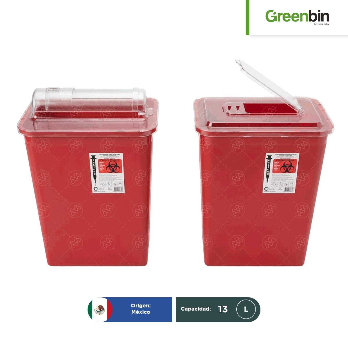 contenedor para punzo cortantes rpbi rojo greenbin 13 l vistas 001