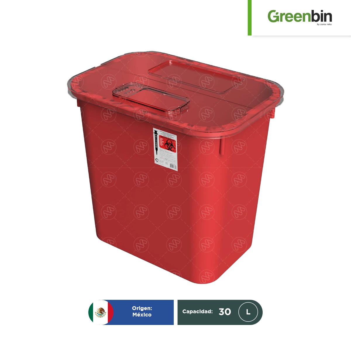 contenedor para punzo cortantes rpbi rojo greenbin 30 l 001