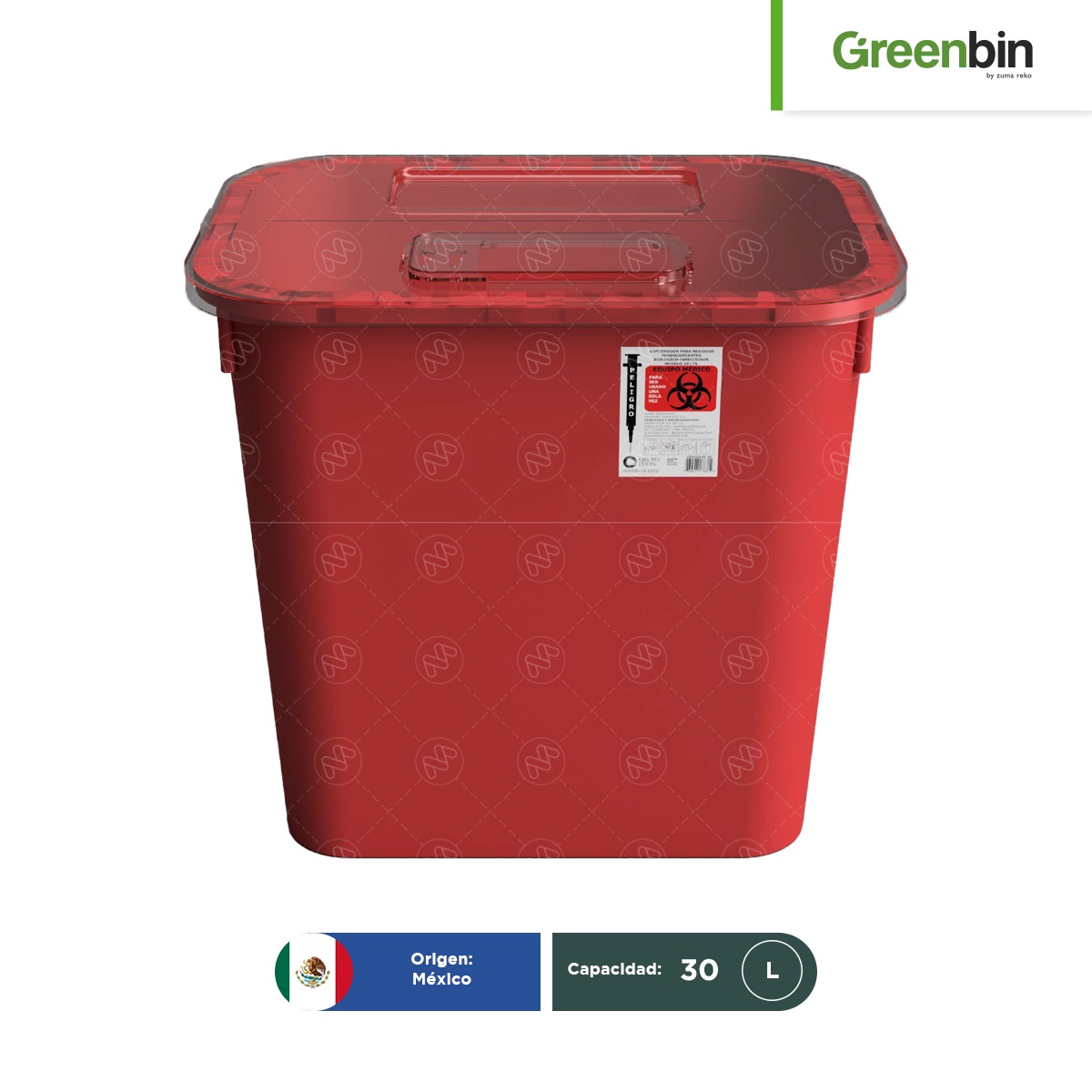 contenedor para punzo cortantes rpbi rojo greenbin 30 l 002