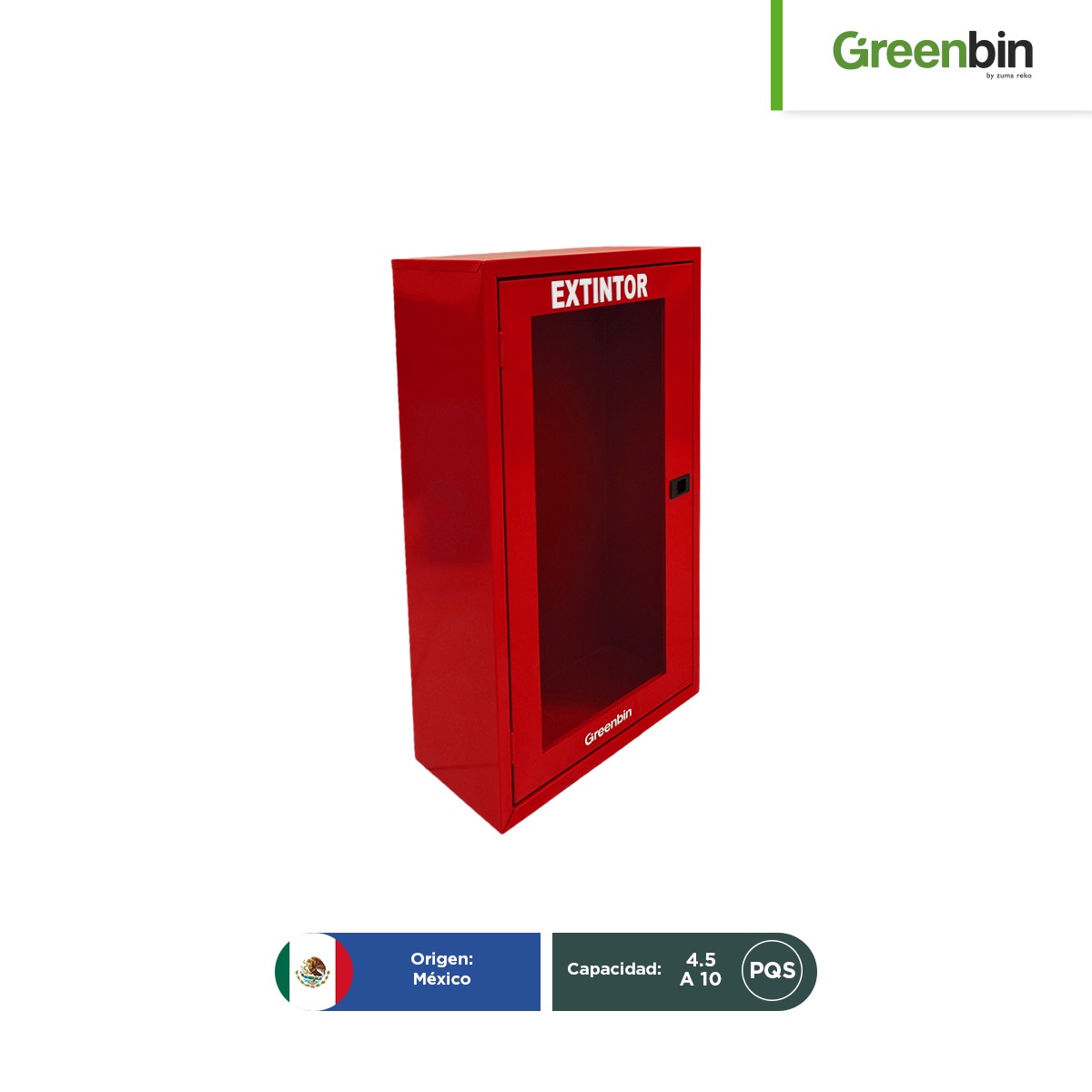gabinete cuadrado para extintor 4 5 a 9 kg sobreponer greenbin rojo 002