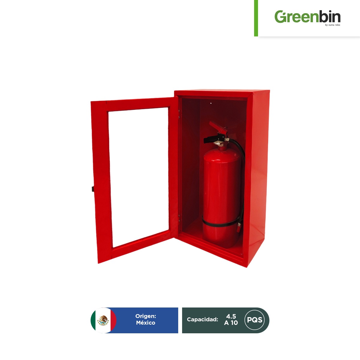 gabinete cuadrado para extintor 4 5 a 9 kg sobreponer greenbin rojo 004