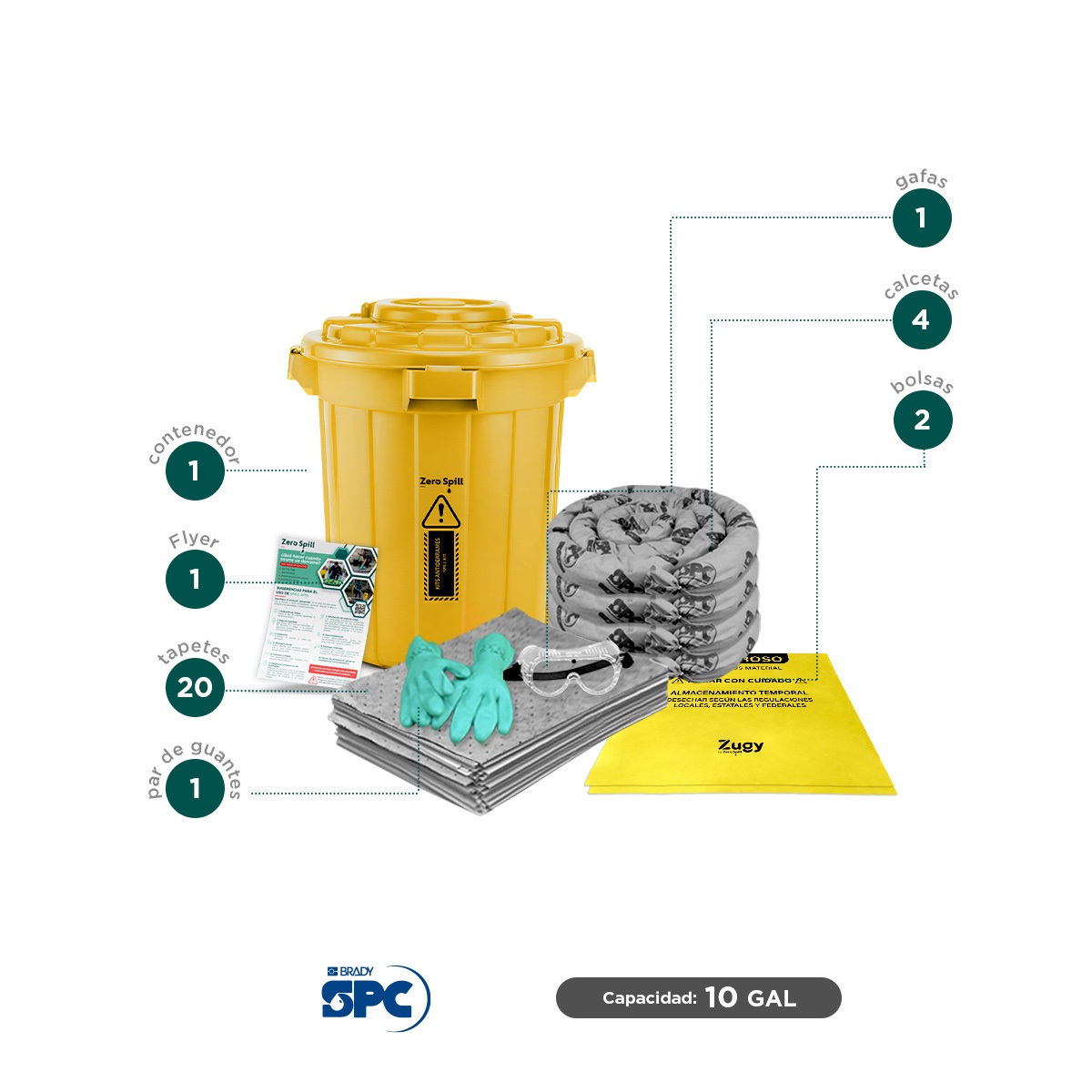 kit antiderrames tambo universal brady spc 10 gal 002