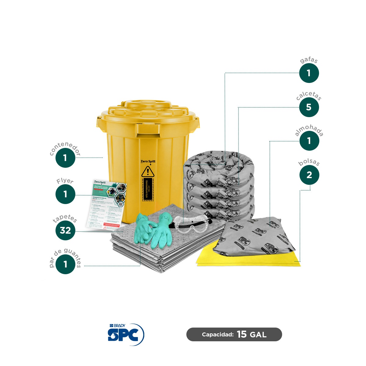 kit antiderrames tambo universal brady spc 15 gal 002