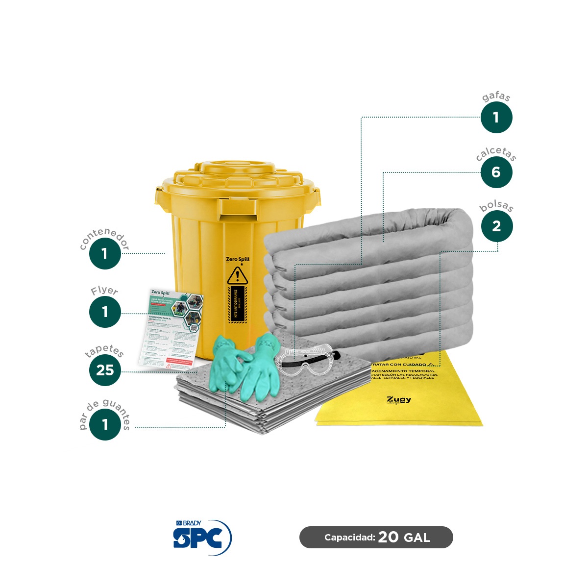 kit antiderrames tambo universal no quimicos brady spc 20 gal 002
