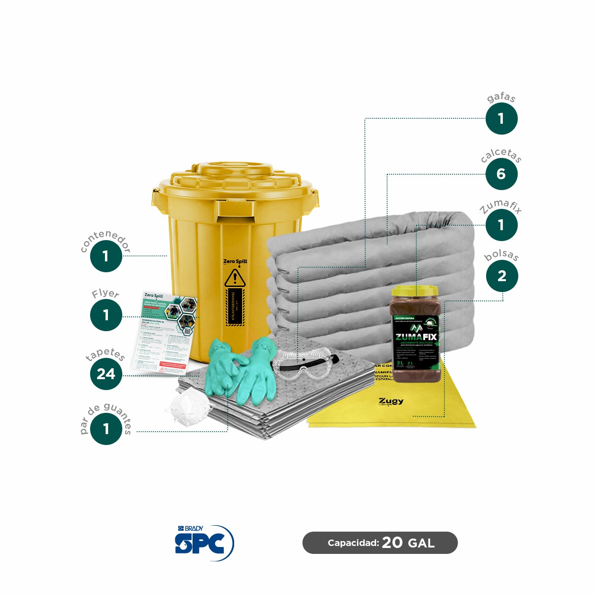 kit antiderrames tambo universal no quimicos granular brady spc 20 gal 002