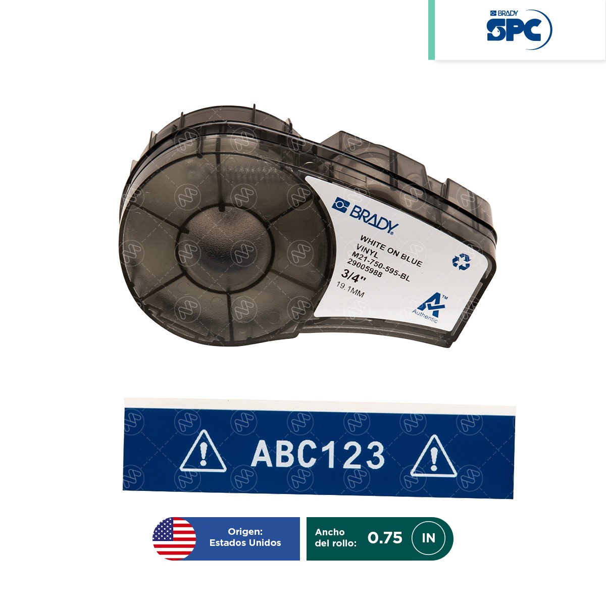 cinta de etiquetas vinil blanco sobre azul m21 075 pulgadas spc 001