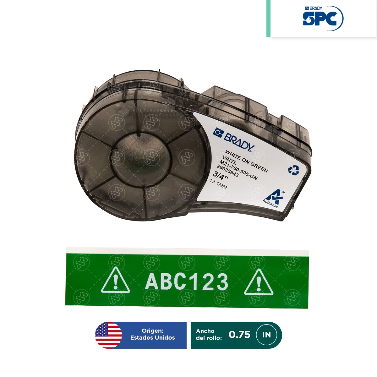 cinta de etiquetas vinil blanco sobre verde m21 075 pulgadas spc 001