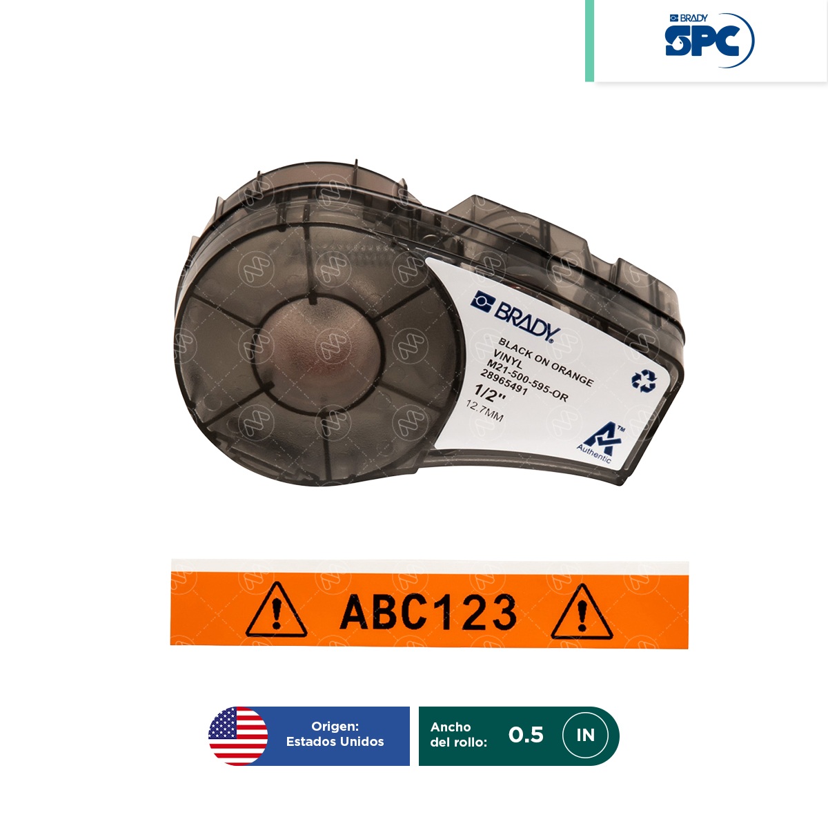 cinta de etiquetas vinil negro sobre naranja m21 05 pulgadas brady spc 001