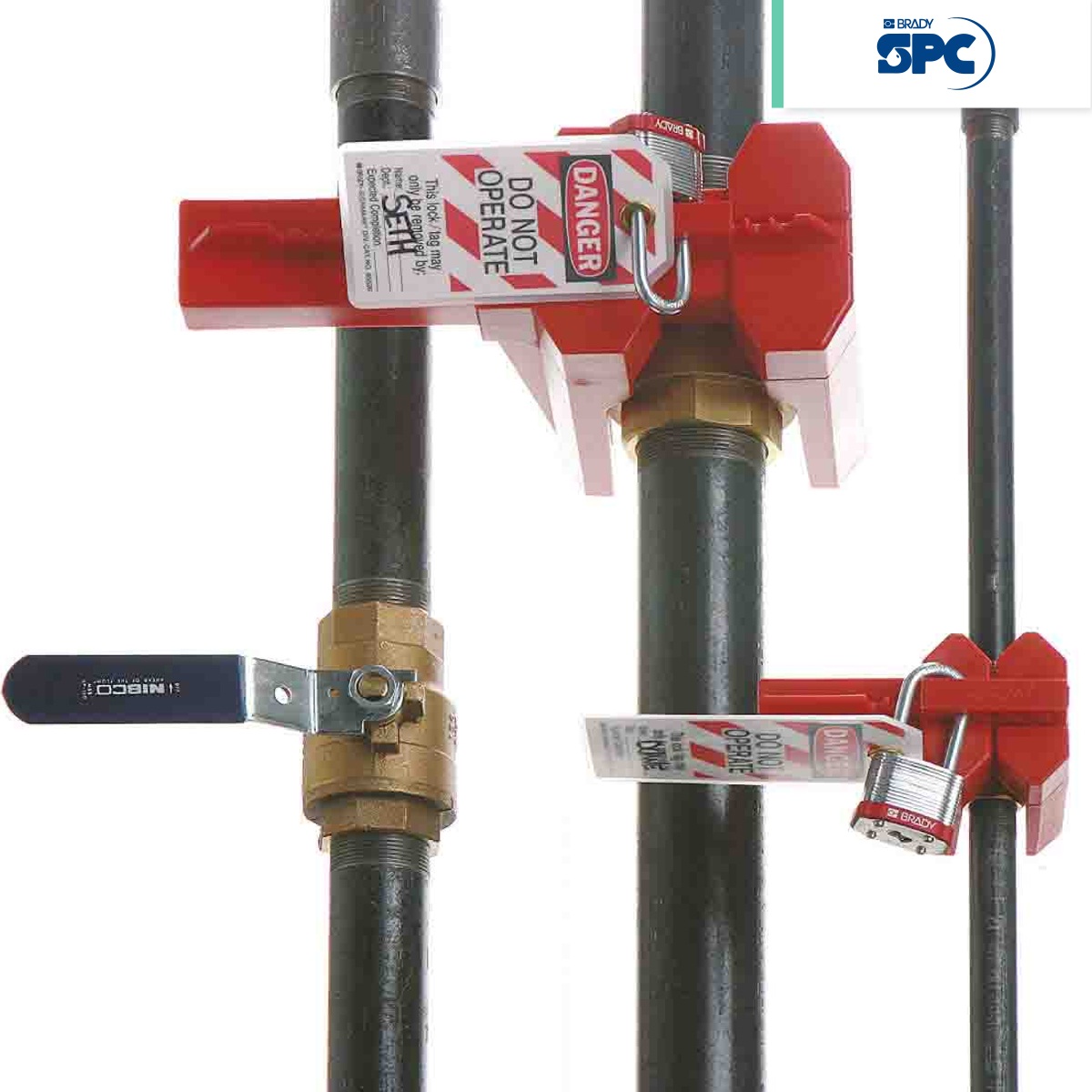 dispositivo de bloqueo de 4 patas para valvulas de bola brady spc rojo 002