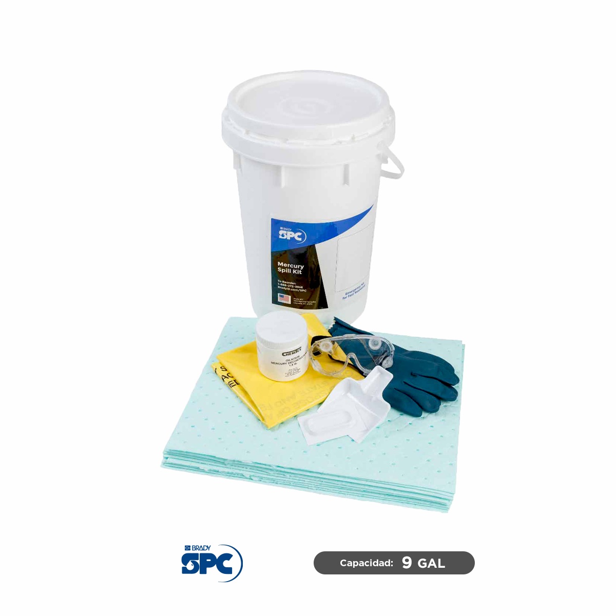 kit especializado para derrames de mercurio 6 5 gal absorcion 9 gal brady spc 001