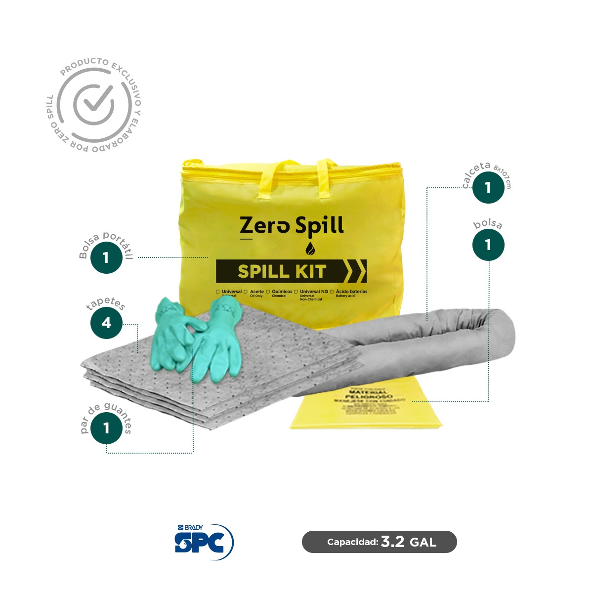 kit antiderrames portatil universal no quimicos brady spc 3 gal 002