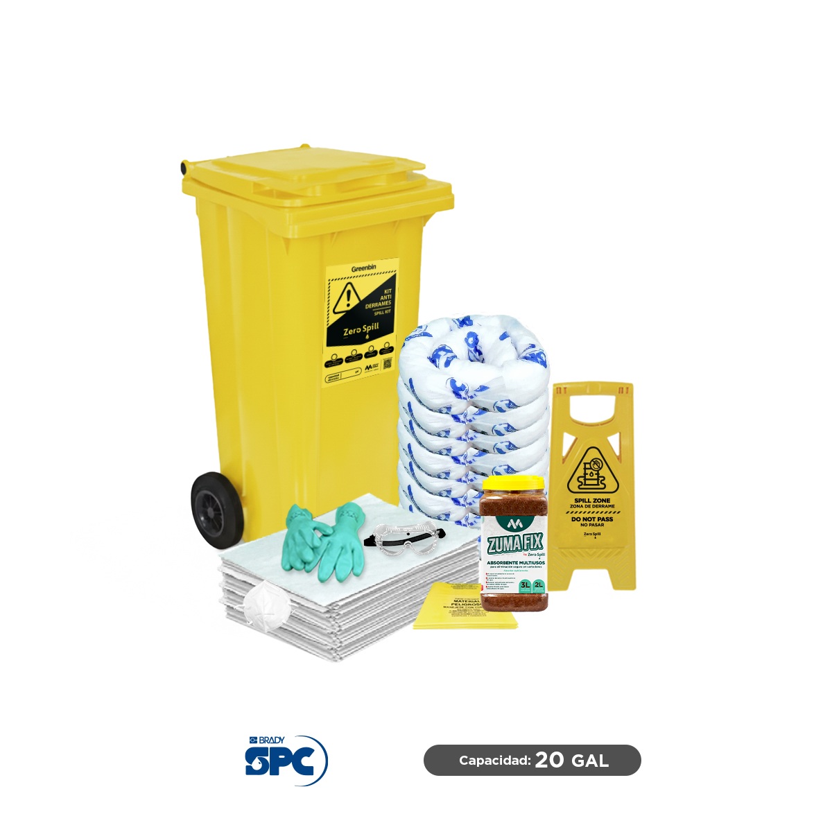 kit antiderrames aceite con granular zumafix musgo brady spc 20 gal 001