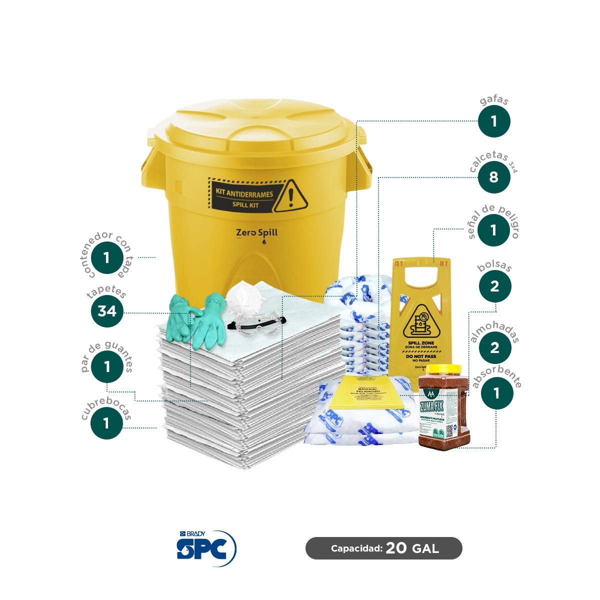 kit antiderrames elite aceite con granular zumafix musgo brady spc 20 gal 002