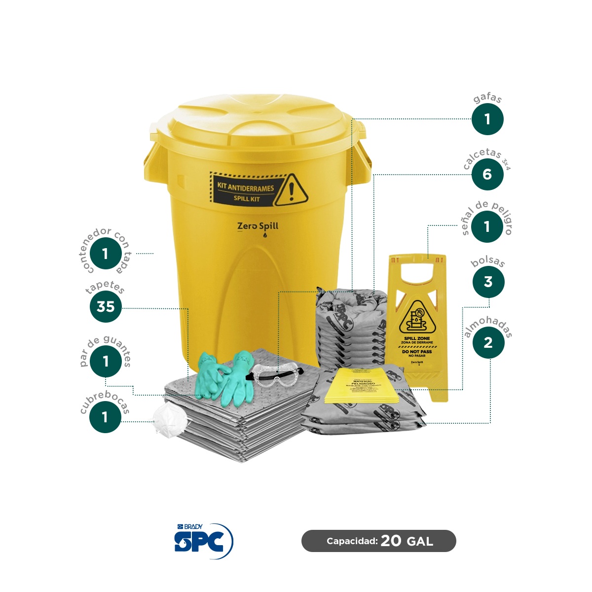 kit antiderrames elite universal brady spc 20 gal 002
