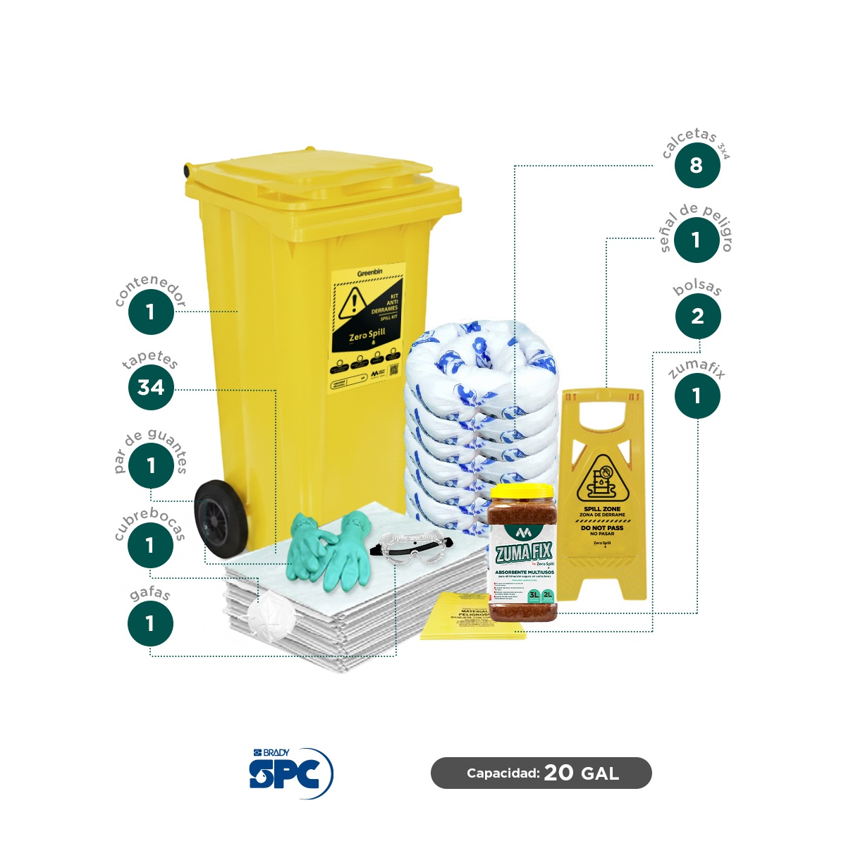kit antiderrames movil aceite con granular zumafix musgo brady spc 20 gal 002